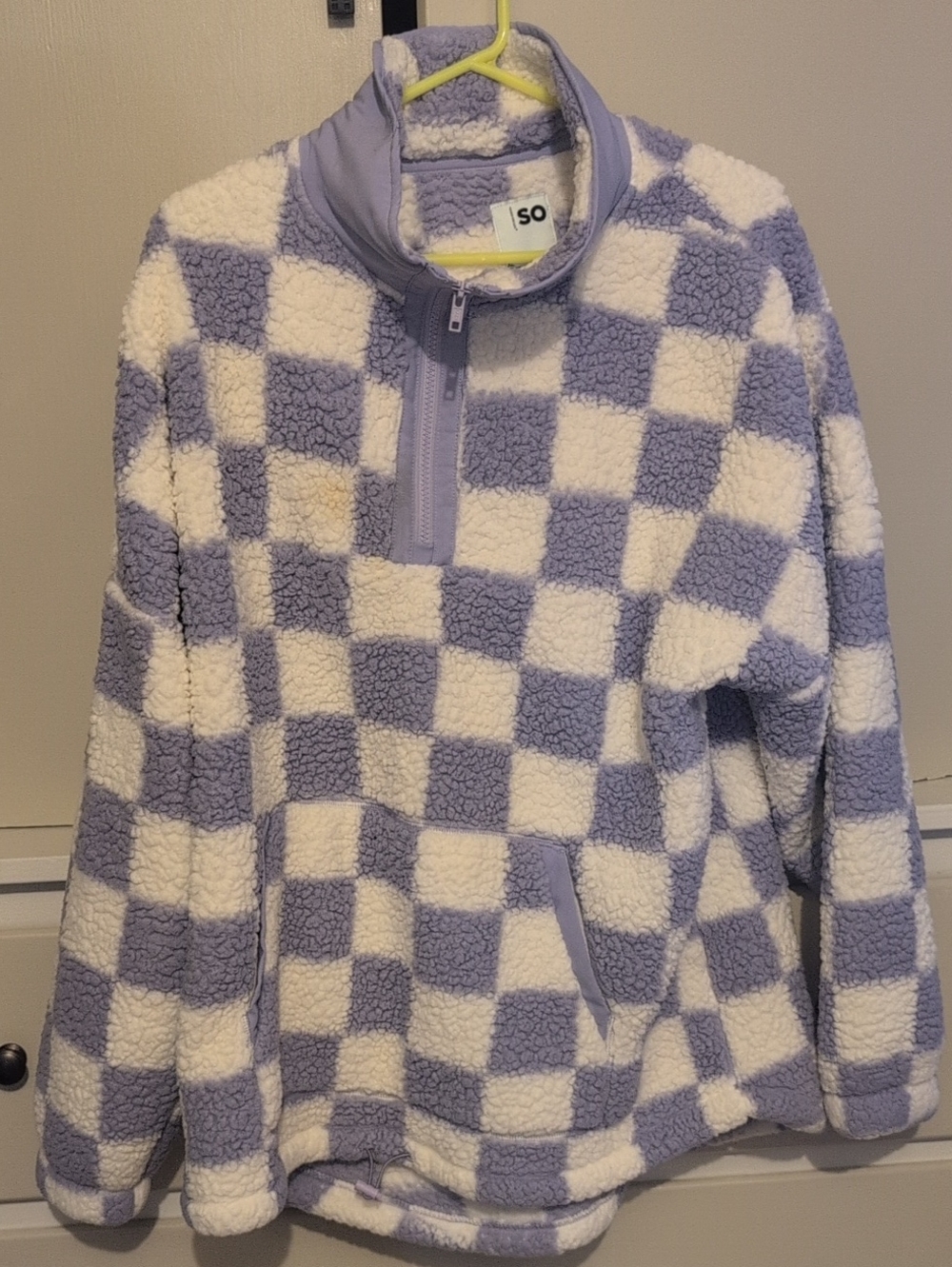 SO Lavender and White Checkered Sherpa Half-Zip Pullover